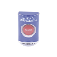 Botón de Salida de Emergencia, Texto en Español, Tapa Protectora de Policarbonato Súper Resistente, Restablecimiento con Llave