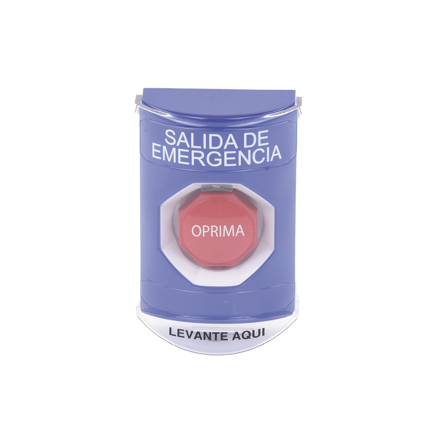 Botón de Salida de Emergencia, Texto en Español, Tapa Protectora de Policarbonato Súper Resistente, Restablecimiento con Llave
