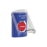 Botón con Texto Personalizado, Tapa Protectora de Policarbonato Súper Resistente, Restablecimiento con llave