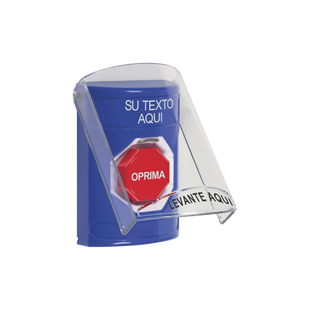 Botón con Texto Personalizado, Tapa Protectora de Policarbonato Súper Resistente, Restablecimiento con llave