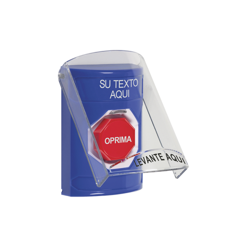 Botón con Texto Personalizado, Tapa Protectora de Policarbonato Súper Resistente, Restablecimiento con llave