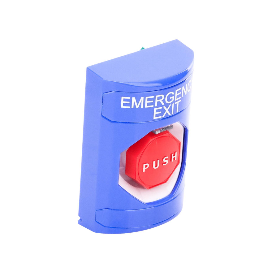 Botón De Salida De Emergencia Con Bocina De Advertencia Integrada, Interior/Exterior, Texto En Ingles, Tapa Protectora De Policarbonato Súper Resistente, Neumático