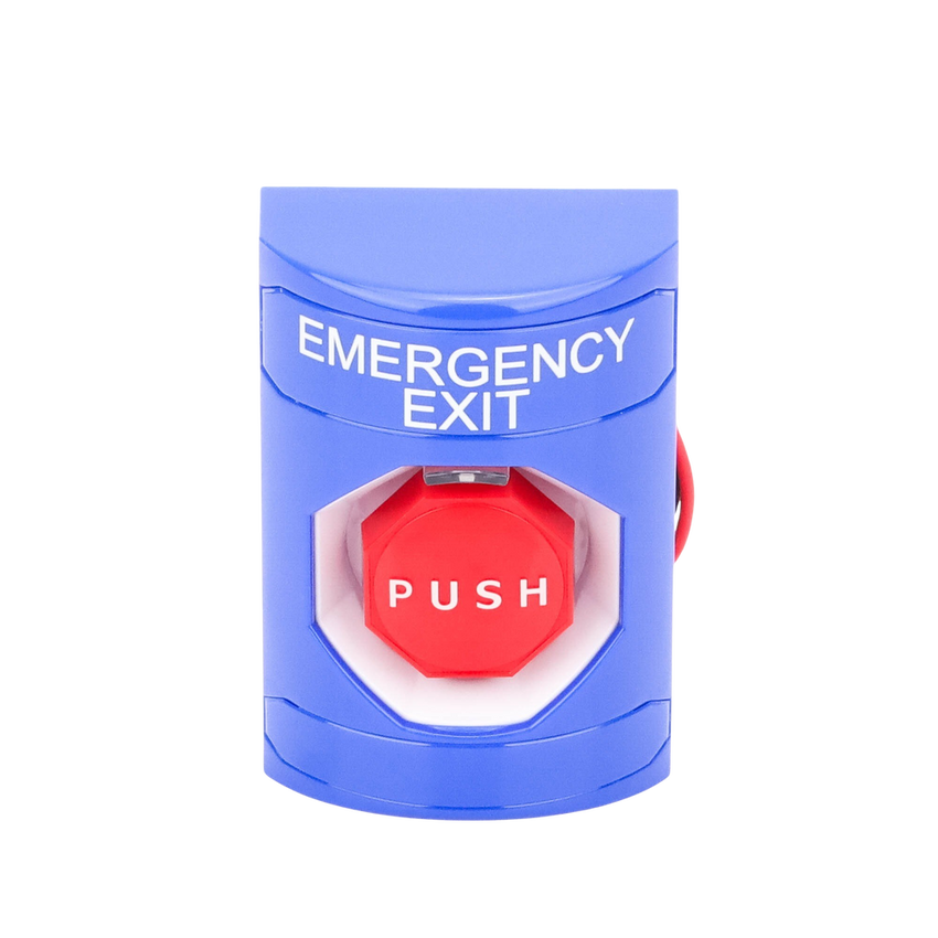 Botón De Salida De Emergencia Con Bocina De Advertencia Integrada, Interior/Exterior, Texto En Ingles, Tapa Protectora De Policarbonato Súper Resistente, Neumático