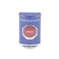 ?Botón Multipropósito, Color Azul, De Superficie, Con Tapa De Policarbonato, Con Bocina Pre Alarma, Solo Interior, Llave Para Restablecer, Texto De Emergencia, Español