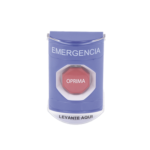 ?Botón Multipropósito, Color Azul, De Superficie, Con Tapa De Policarbonato, Con Bocina Pre Alarma, Solo Interior, Llave Para Restablecer, Texto De Emergencia, Español
