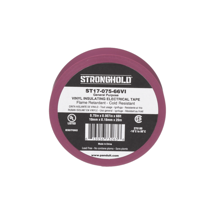 Cinta Eléctrica STRONGHOLD para Aislar, de PVC, Uso General Reparación y Mantenimiento, Grosor de 0.18mm (7 mil), Ancho de 19mm, y 20.12m de Largo, Color Violeta