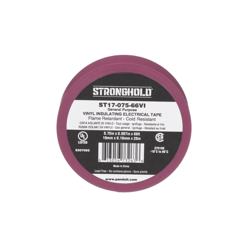 Cinta Eléctrica STRONGHOLD para Aislar, de PVC, Uso General Reparación y Mantenimiento, Grosor de 0.18mm (7 mil), Ancho de 19mm, y 20.12m de Largo, Color Violeta