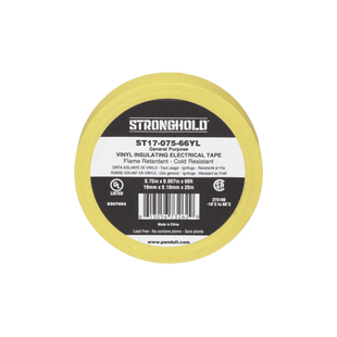 Cinta Eléctrica STRONGHOLD para Aislar, de PVC, Uso General Reparación y Mantenimiento, Grosor de 0.18mm (7 mil), Ancho de 19mm, y 20.12m de Largo, Color Amarillo