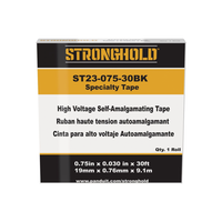 Cinta Eléctrica STRONGHOLD para Aislar de Caucho EPR, Autofusionable, Uso Industrial en Uniones de Alto Voltaje y Temperatura, Grosor 0.76mm (30 mil), Ancho 19mm, y 9.1m Largo, Color Negro.