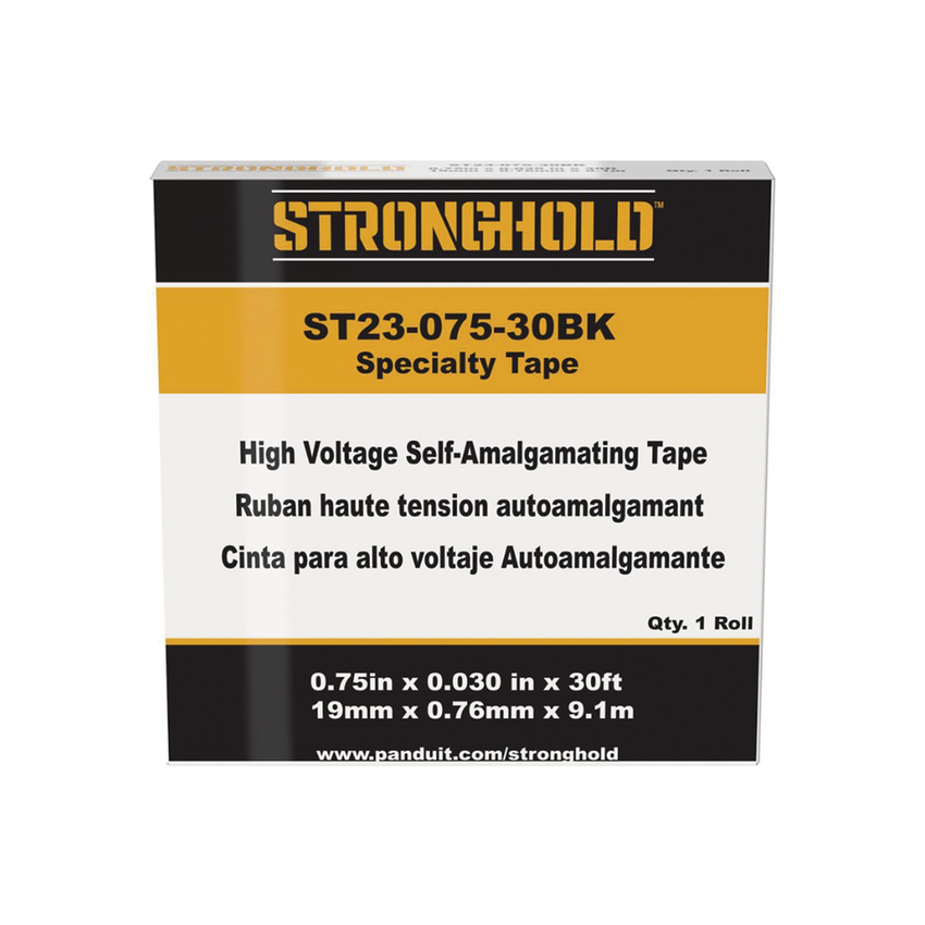 Cinta Eléctrica STRONGHOLD para Aislar de Caucho EPR, Autofusionable, Uso Industrial en Uniones de Alto Voltaje y Temperatura, Grosor 0.76mm (30 mil), Ancho 19mm, y 9.1m Largo, Color Negro.