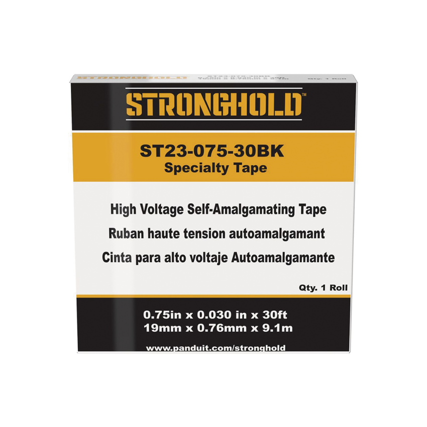 Cinta Eléctrica STRONGHOLD para Aislar de Caucho EPR, Autofusionable, Uso Industrial en Uniones de Alto Voltaje y Temperatura, Grosor 0.76mm (30 mil), Ancho 19mm, y 9.1m Largo, Color Negro. Superior a cintas Super 33