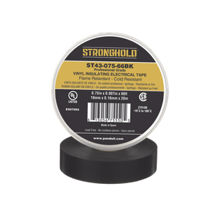Cinta Eléctrica STRONGHOLD para Aislar, de PVC, Uso Profesional en Construcción Eléctrica, Grosor 0.18mm (7 mil), Ancho 19mm, y 20m Largo, Color Negro.