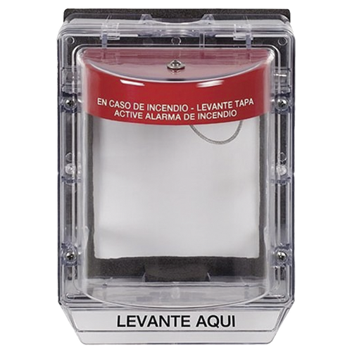 Cubierta Protectora de Policarbonato Serie Stopper II® , Con Bocina, Con Espaciador, Montaje Empotrado, Etiqueta en Español, IP54