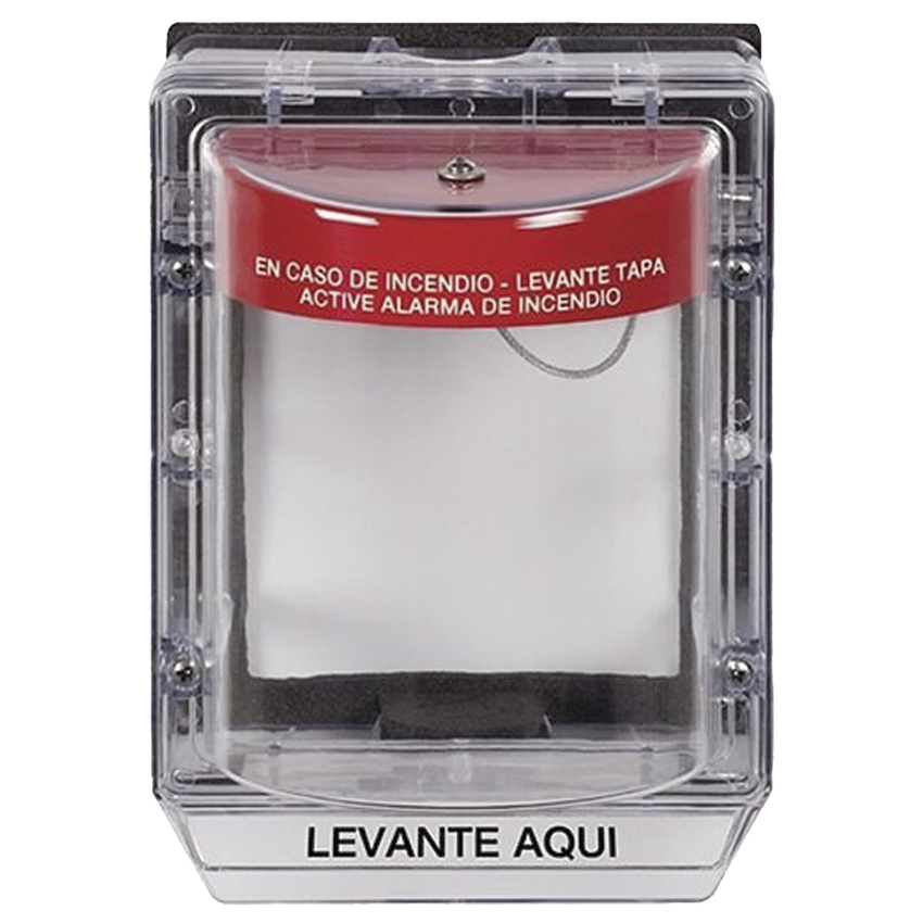 Cubierta Protectora de Policarbonato Serie Stopper II® , Con Bocina, Con Espaciador, Montaje Empotrado, Etiqueta en Español, IP54