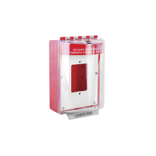 Cubierta Universal De Policarbonato Con Espaciador y Placa De Montaje Interna, Texto De Incendio En Español, Interior/Exterior, Serie Universal Stopper®