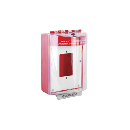 Cubierta Universal De Policarbonato Con Espaciador y Placa De Montaje Interna, Texto De Incendio En Español, Interior/Exterior, Serie Universal Stopper®