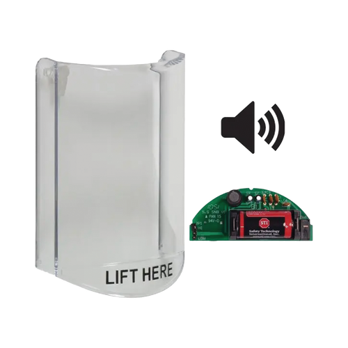 Cubierta Protectora De Policarbonato, Súper Resistente, Con Sonido, Texto En Ingles, Para Botones Multiusos Serie Stopper® Station De STI