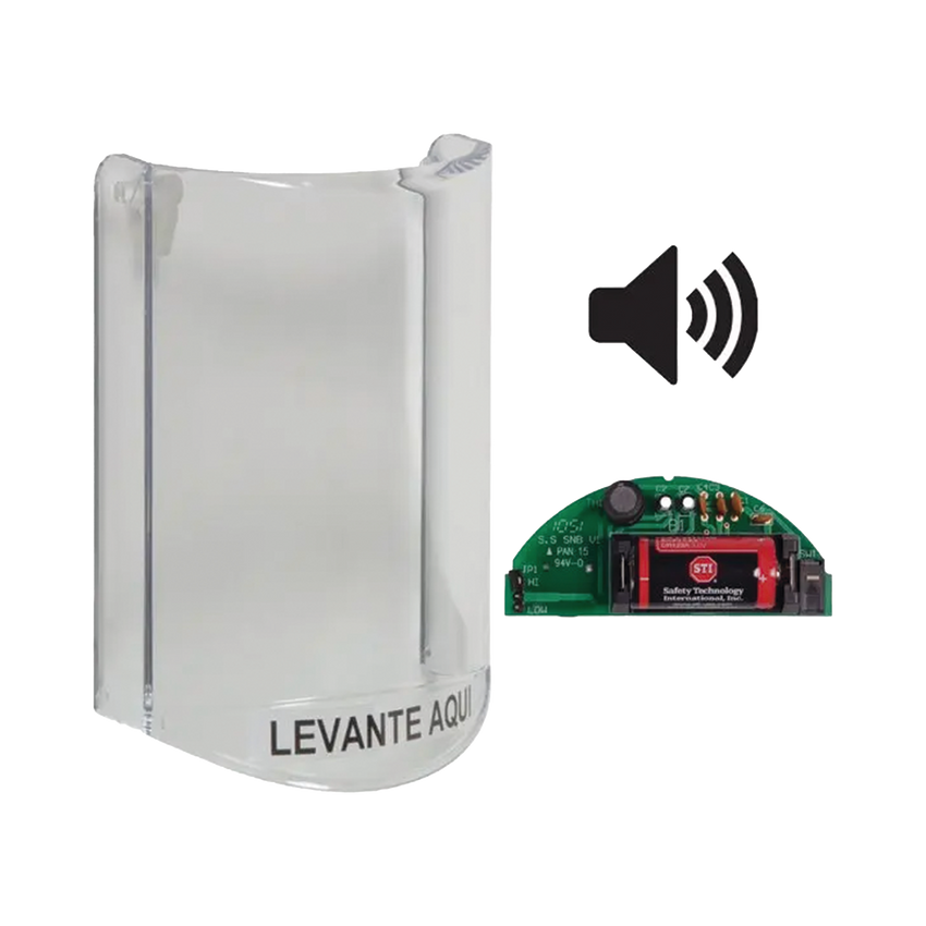 Cubierta Protectora De Policarbonato, Súper Resistente, Con Sonido, Texto En Español, Para Botones Multiusos Serie Stopper® Station De STI