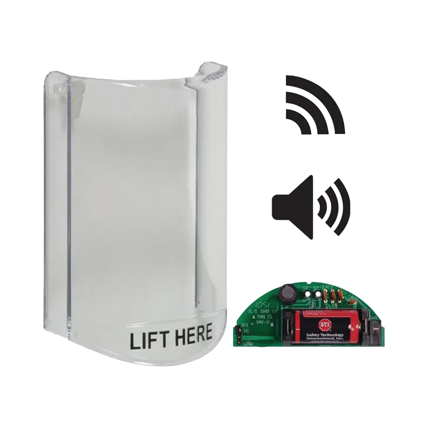 Cubierta Protectora De Policarbonato, Súper Resistente, Con Sonido, Con Transmisor Inalámbrico Para STI-V34104, Texto En Ingles, Para Botones Multiusos Serie Stopper® Station De STI