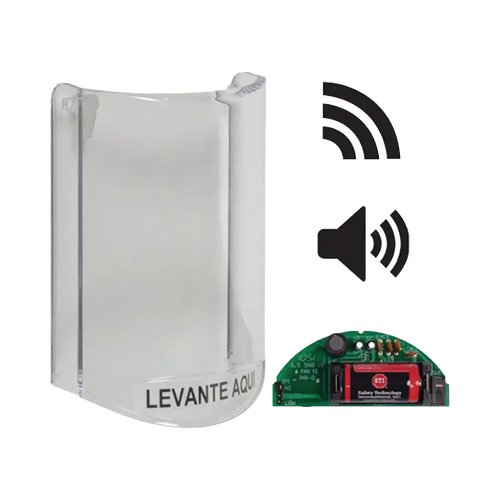 Cubierta Protectora De Policarbonato, Súper Resistente, Con Sonido, Con Transmisor Inalámbrico Para STI-V34104, Texto En Español, Para Botones Multiusos Serie Stopper® Station De STI