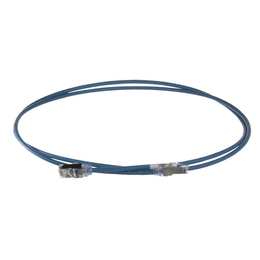 Patch Cord Cat6A, Diametro Reducido 28 AWG, Blindado S/FTP, CM/LS0H, 0.20 Metros (0.66 Pies), Color Azul