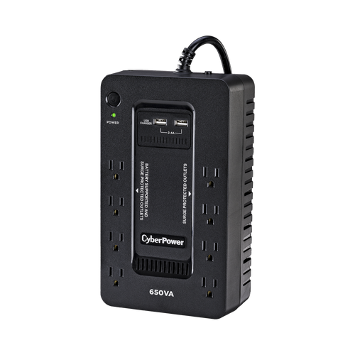 UPS de 650 VA/390 W, Topología Standby con Modo Ahorrador ECO, Entrada 120 Vca NEMA 5-15P, Con 8 Tomas NEMA 5-15R
