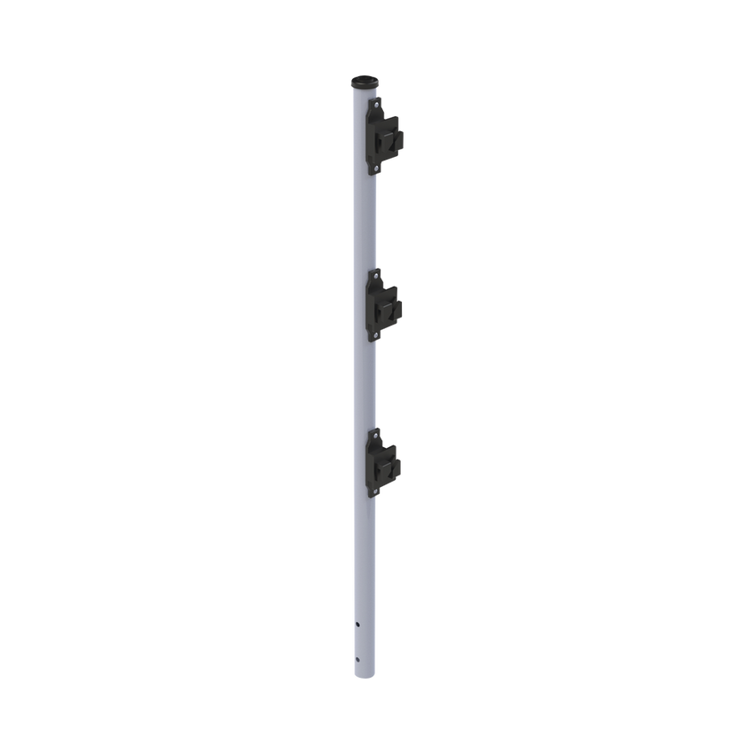 Poste de Paso de 0.75m para Cerca Electrificada. Tubo Galvanizado cal. 18 de 1"Diam. con Tapón y 3 Aisladores Instalados.