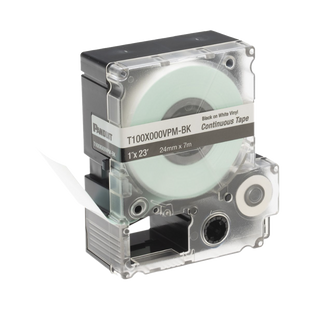 Casete de Etiquetas de Vinilo de Cinta Continua, Color Negro Sobre Blanco, Uso Interior/Exterior, 24 mm (0.94 Pulgadas) de Ancho x 7.6 Metros (24.93 Pies) de Largo