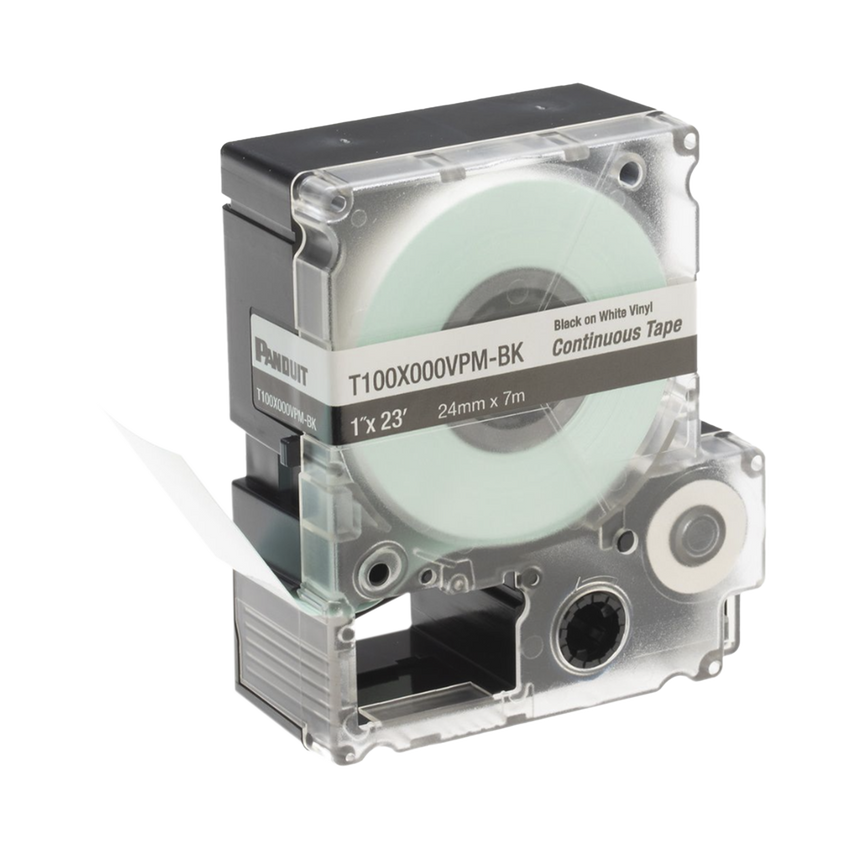 Casete de Etiquetas de Vinilo de Cinta Continua, Color Negro Sobre Blanco, Uso Interior/Exterior, 24 mm (0.94 Pulgadas) de Ancho x 7.6 Metros (24.93 Pies) de Largo