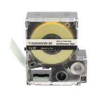 Casete de Etiquetas de Vinilo de Cinta Continua, Color Negro Sobre Amarillo, Uso Interior/Exterior, 24 mm (1 in) de Ancho x 7 m (23 ft) de Largo