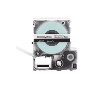 Casete de Etiquetas de Vinilo de Cinta Continua, Color Negro Sobre Blanco, Uso Interior/Exterior, 36 mm (1.42 Pulgadas) de Ancho x 7.6 Metros (24.93 Pies) de Largo
