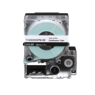 Casete de Etiquetas de Vinilo de Cinta Continua, Color Negro Sobre Blanco, Uso Interior/Exterior, 36 mm (1.5 in) de Ancho x 7.6 Metros de Largo