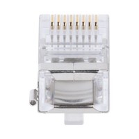 Bote con 100 Piezas de Plug Modular RJ45 Cat5e Blindado, Chapado de Oro a 30 Micras para Durabilidad Extrema con Pin de Tierra