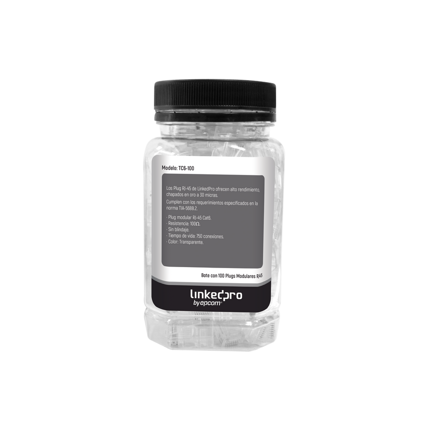 Bote con 100 Piezas de Plug Modular RJ45 Cat6 sin Blindaje, Chapado de Oro a 30 Micras para Durabilidad Extrema