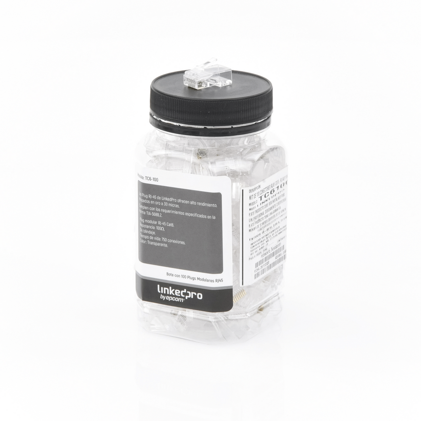 Bote con 100 Piezas de Plug Modular RJ45 Cat6 sin Blindaje, Chapado de Oro a 30 Micras para Durabilidad Extrema