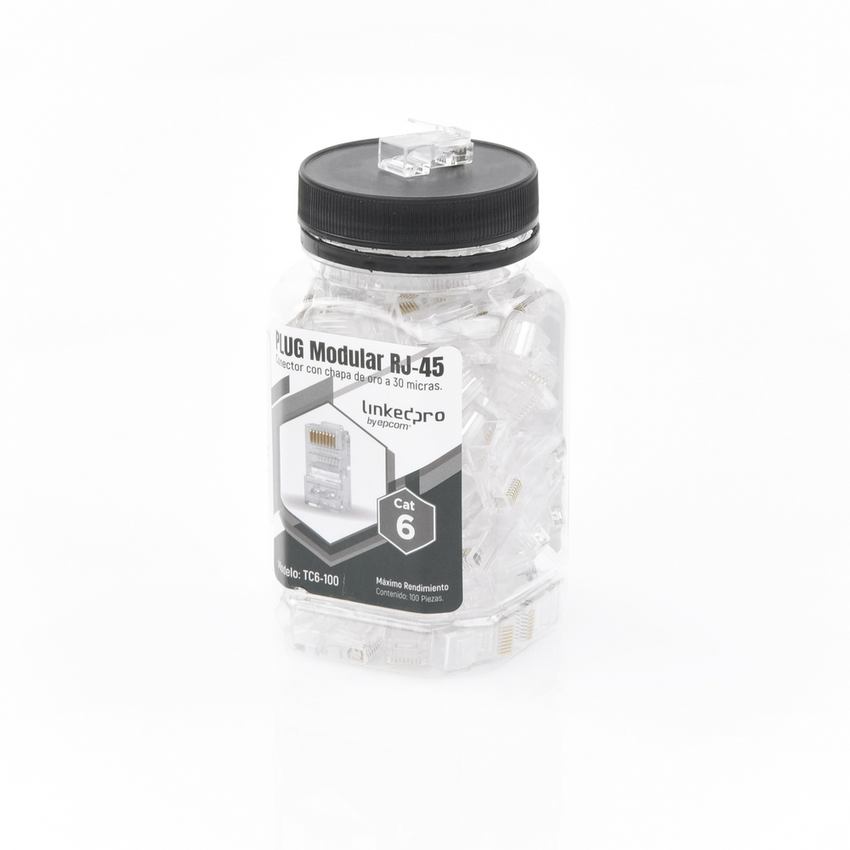Bote con 100 Piezas de Plug Modular RJ45 Cat6 sin Blindaje, Chapado de Oro a 30 Micras para Durabilidad Extrema