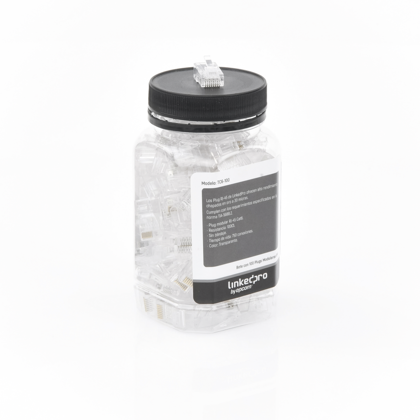 Bote con 100 Piezas de Plug Modular RJ45 Cat6 sin Blindaje, Chapado de Oro a 30 Micras para Durabilidad Extrema