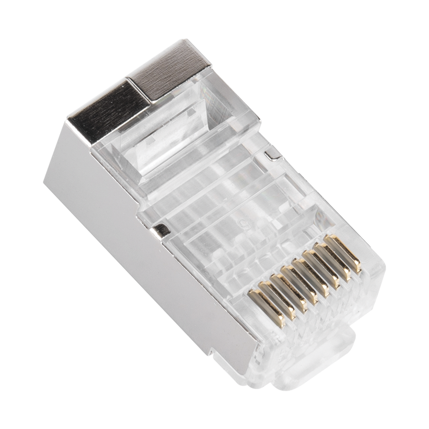 Bote con 100 Piezas de Plug Modular RJ45 Cat6 Blindado, Chapado de Oro a 30 Micras para Durabilidad Extrema SIN PIN de Tierra