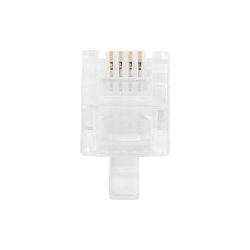 Bote con 100 Piezas de Plug Modular Tipo RJ11 de 4 Contactos Chapado de Oro a 50 Micras