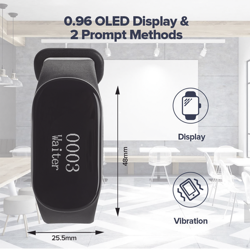 Reloj Buscador TD112 IPX7 / Resistente al Agua / Pantalla OLED / 180mAh / 48 Horas Standby / 80-100m Distancia de Recepción / Compatible con 50 Botones TD009 y T114 / 7 Idiomas / Almacenamiento de 10 Mensajes