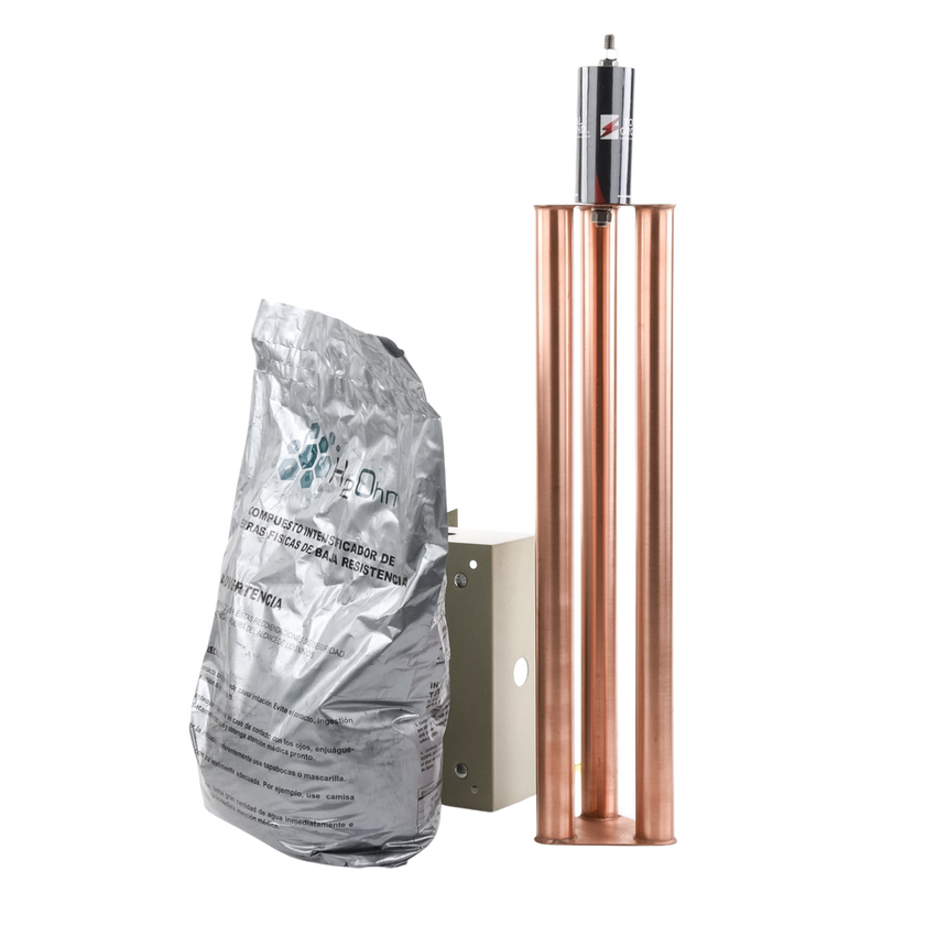 Kit de puesta a tierra de 100 Amperes con Electrodo, Filtro, Acoplador y Compuesto H2Ohm.