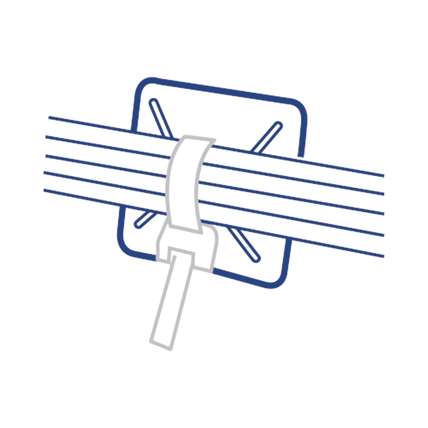Base Autoadherible para Cinchos Práctica y Eficiente para la Organización y Fijación de Cables, Fabricada en Nylon Resistente y de Color Natural con una Medida de 19x19 mm, Paquete con 100 Piezas (4210-00001)