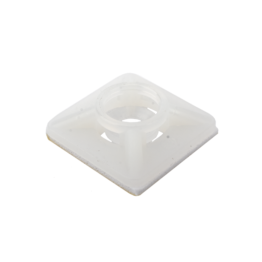 Base Autoadherible para Cinchos Práctica y Eficiente para la Organización y Fijación de Cables, Fabricada en Nylon Resistente y de Color Natural con una Medida de 19x19 mm, Paquete con 100 Piezas (4210-00001)