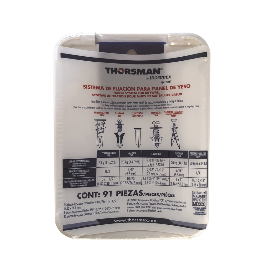 Kit para Sistemas de Fijación en Yeso, Muros Falsos, Tabique hueco, Uso en interiores  (91 piezas)