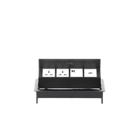 Caja Horizontal Tipo Hub para Escritorio Color Negro, con 1 Puerto HDMI Hembra-Hembra, 1 Puerto RJ45 Cat6, 2 Puertos USB (Solo Carga), y 2 Contactos Eléctricos Universales