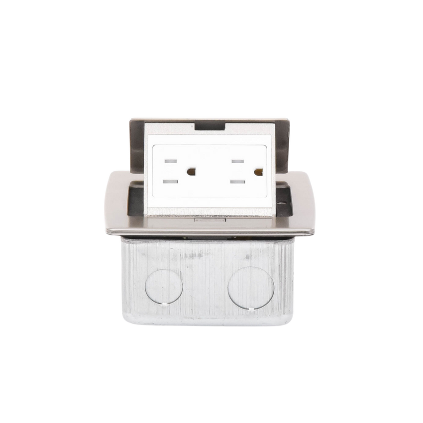 Mini Caja de Piso Rectangular en Acero Inoxidable con 2 Contactos Eléctricos (11000-21201)