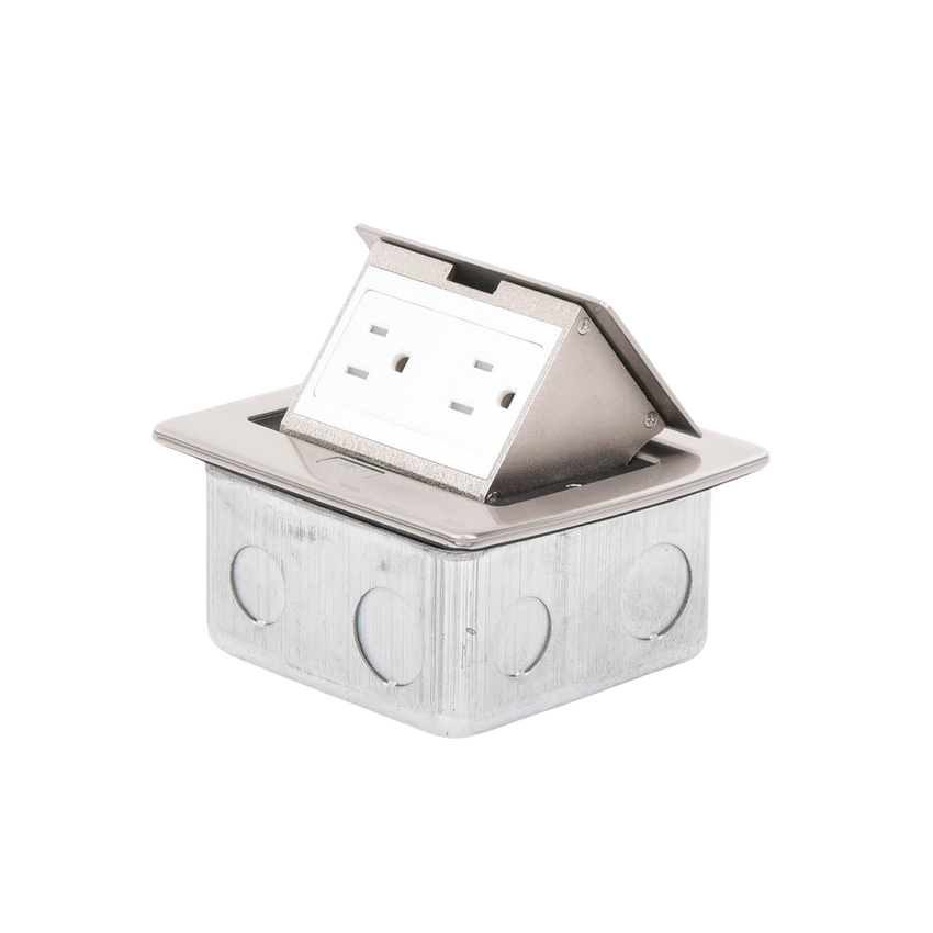 Mini Caja de Piso Rectangular en Acero Inoxidable con 2 Contactos Eléctricos (11000-21201)