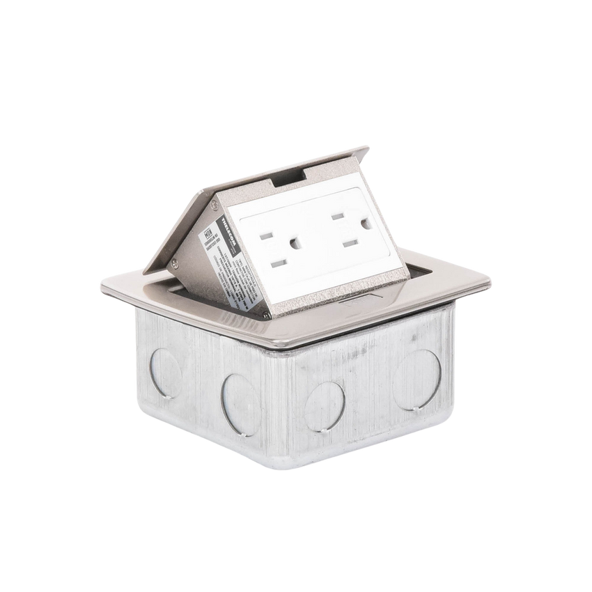 Mini Caja de Piso Rectangular en Acero Inoxidable con 2 Contactos Eléctricos (11000-21201)