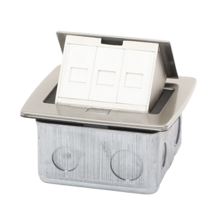 Mini Caja de Piso Rectangular para Datos y Conectores Tipo Keystone, Color y Material en Acero Inoxidable (3 Puertos) (11000-21202)