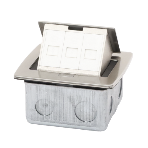 Mini Caja de Piso Rectangular para Datos y Conectores Tipo Keystone, Color y Material en Acero Inoxidable (3 Puertos) (11000-21202)